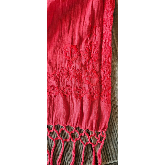Madewell 1937 Womens Pashmina Scarf One Size Red Fringe Embroidered Shawl - Picture 4 of 8